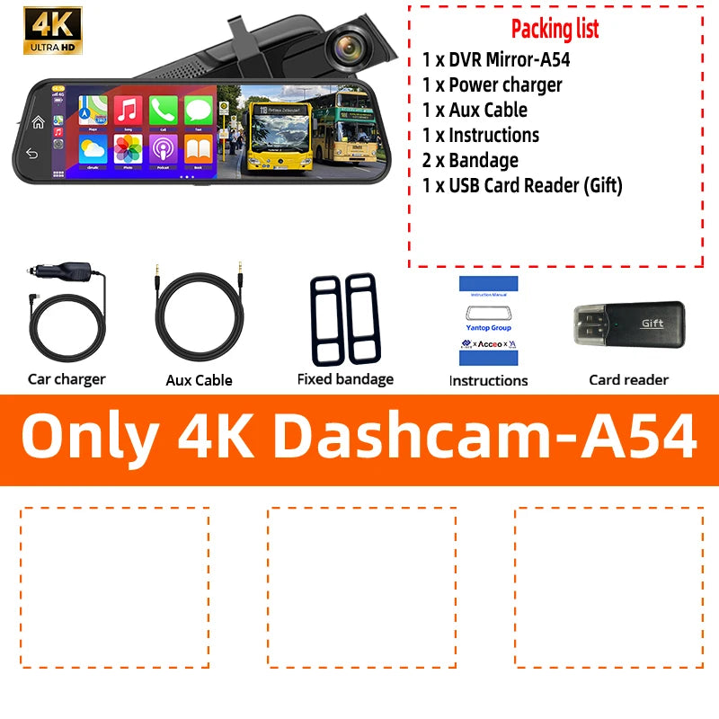 4K HD Car DVR Touch Screen Carplay & Android Auto Dash Cam Night Vision Video Recorder Driving Recorder