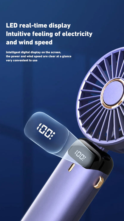 Lenovo Portable Handheld Fan Foldable Neck Hanging Fans 5 Speed USB Rechargeable Fan with Phone Stand & Display Screen 1800mAh
