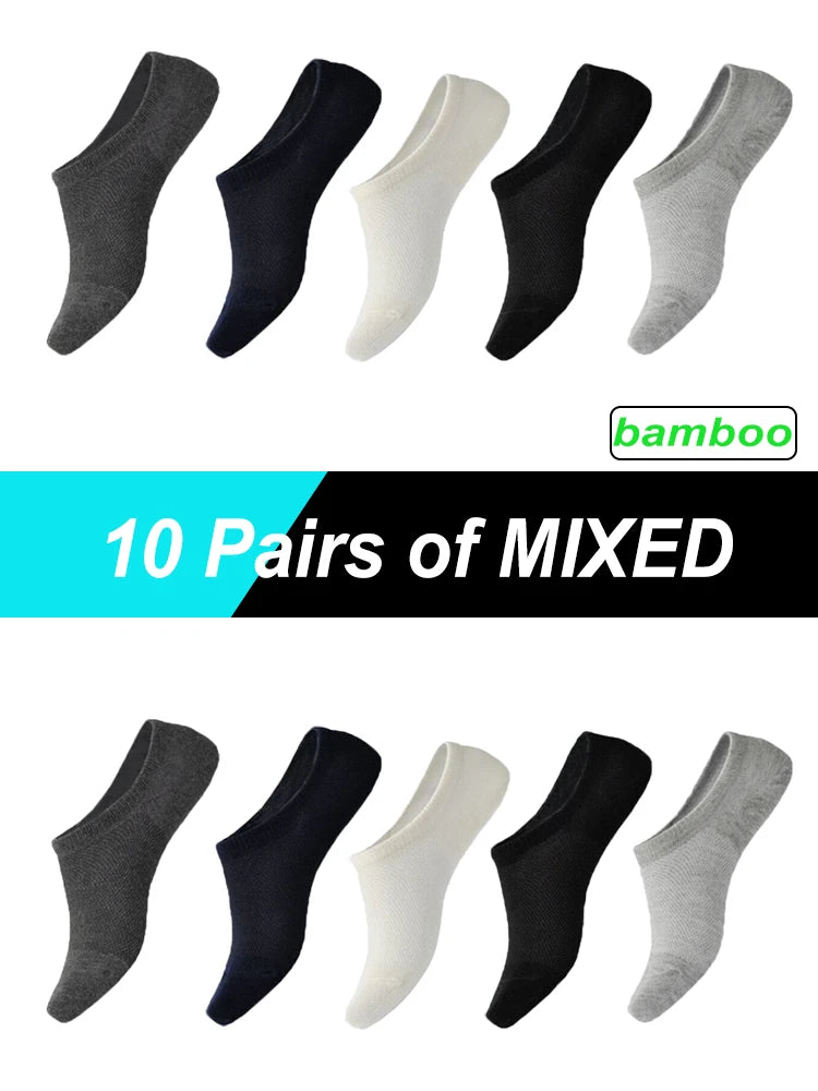 10Pairs Bamboo Socks Thin Summer Men's Invisible Socks Absorbent Deodorant Harajuku Bamboo Fiber Mesh Short Sock Black Plus Size