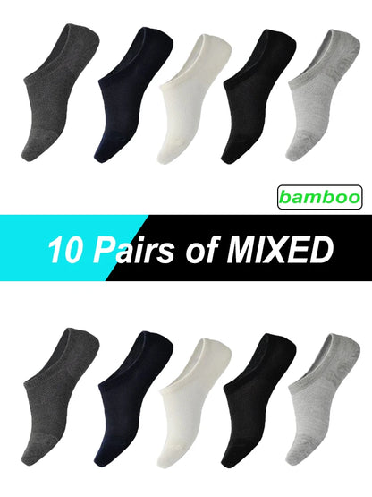 10Pairs Bamboo Socks Thin Summer Men's Invisible Socks Absorbent Deodorant Harajuku Bamboo Fiber Mesh Short Sock Black Plus Size