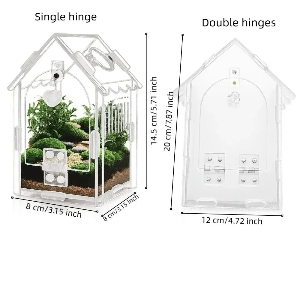 Portable Jumping Spider Enclosure Front Opening Removable Reptile Terrarium with Feeding Port Transparent
