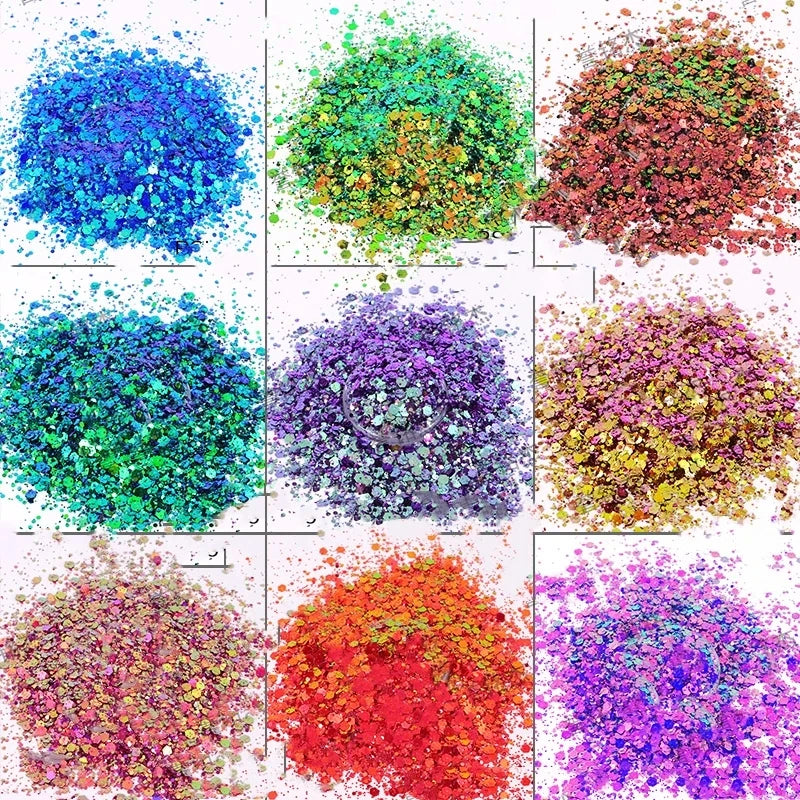 5g/BagGlitter Chameleon Nail Flakes Iridescent Chameleon Nail Powder Holographic Laser Colorful Nail Sequins 120 Colors Mix Size