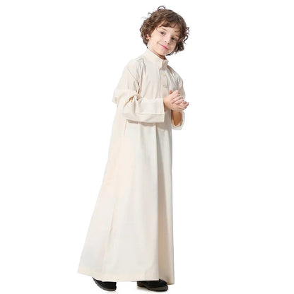 Muslim Saudi Arab Boys Robe Kids Abaya Kaftan Prayer Islam Ramadan Clothing Long Sleeve Thobe Middle East Teenage Dress Dubai