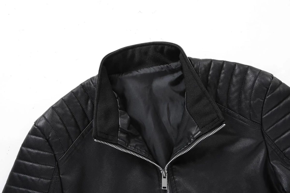 Spring Autumn Men's Biker Style Thin Top Layer Leather Jacket Motorcycle Outerwear Lightweight Korean Version Zipper Closure