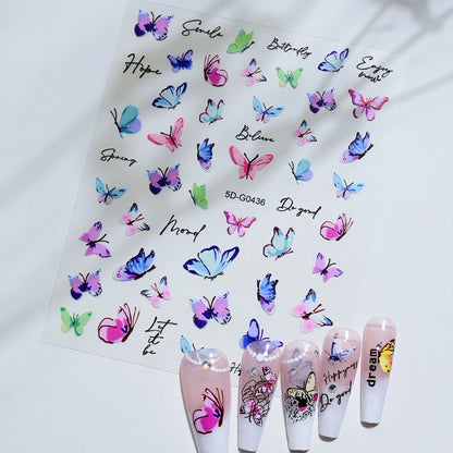 1PC 5D Macaron Flower/Fruit Nail Charms Sticker Embossed Bear/Rabbit/Letter Nails Slider Decals Summer Adhesive Manicure Decor&Y