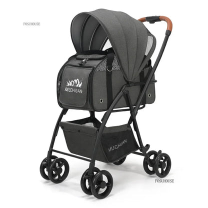 Lightweight and Foldable  Stroller Pet Bag Dog Stroller Dog Scooter Dog Trolley with Storage Basket Stroller for Animals