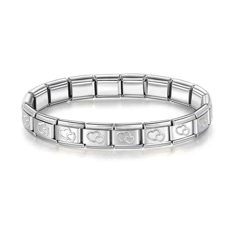 Hapiship 2024 Women's Jewelry 9mm Width Itanlian Elastic Star Heart Butterfly Charm Bracelet Fashion Stainless Steel Bangle ST-