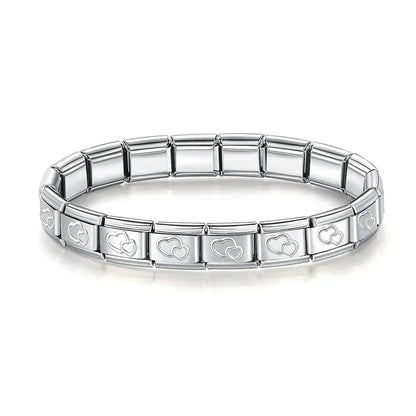 Hapiship 2024 Women's Jewelry 9mm Width Itanlian Elastic Star Heart Butterfly Charm Bracelet Fashion Stainless Steel Bangle ST-