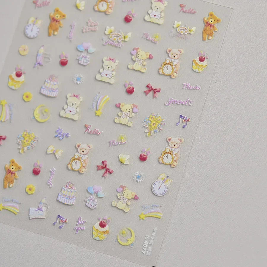 Collage Text English Letter Musical Note Star Graffiti Colorful 5D Love Heart Bowknot Nail Art Sticker Adhesive Manicure Decals