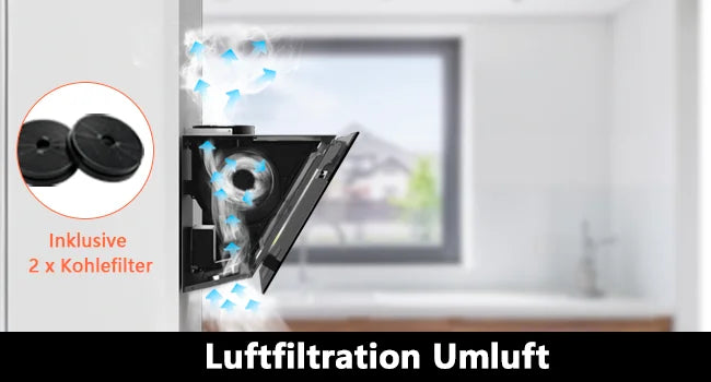 90cm Wall Mounted Cooker Hood 800m³/h A+++ LED Touch Control, Black Glass - Recirculation/Exhaust Option