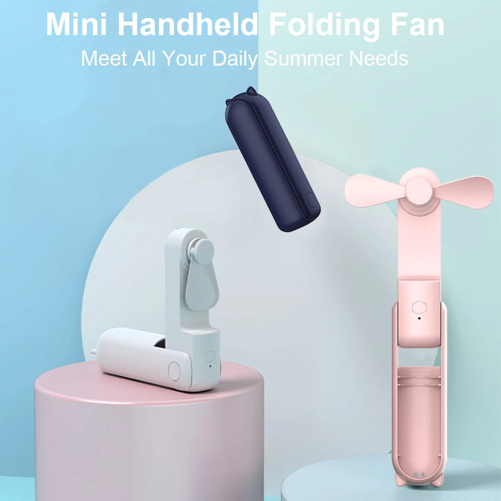 Portable Fan Super Mini Handheld Fan USB Rechargeable Fan Foldable Hand Held Small Pocket Fan with 2000mAh Power Bank 3 Gears