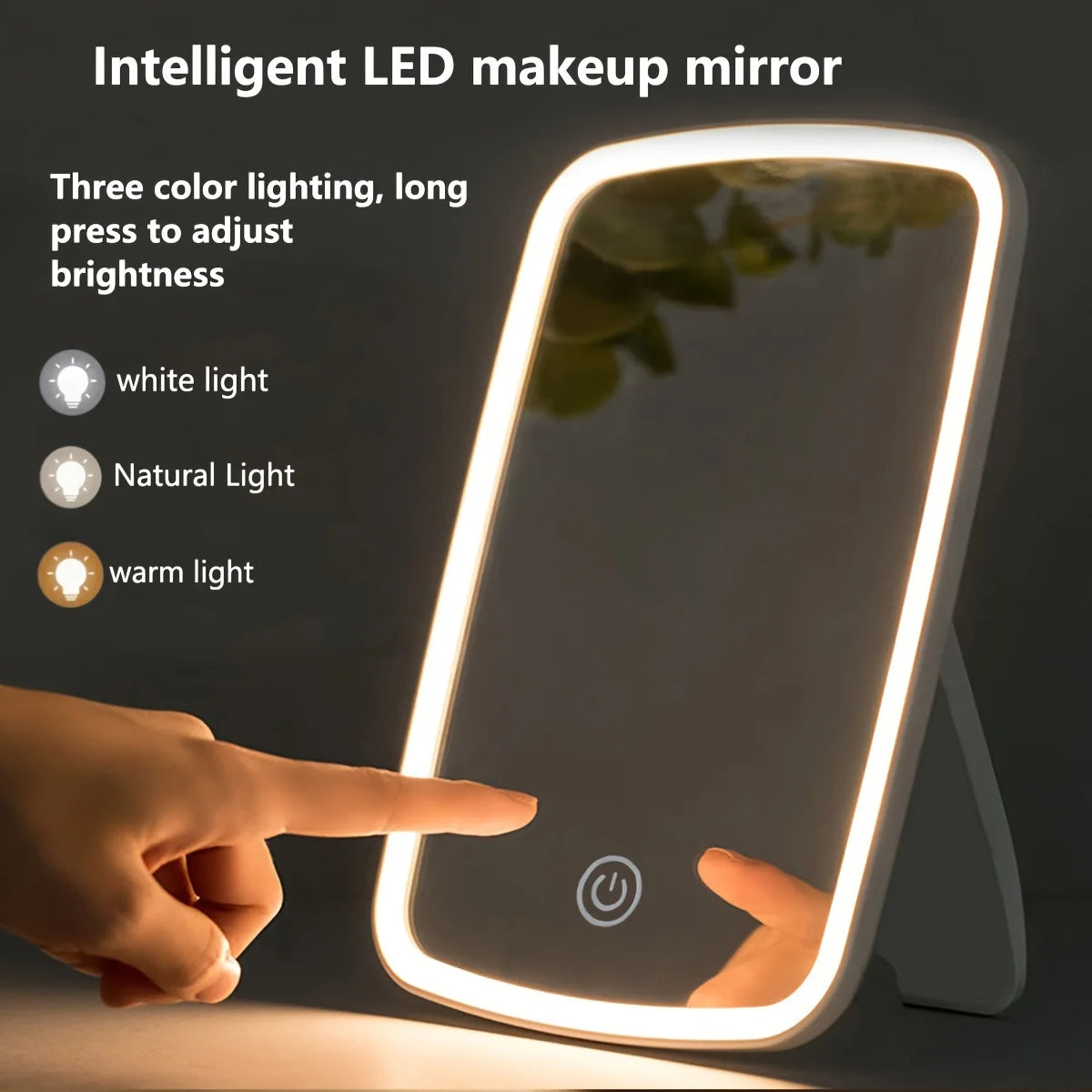 LED Makeup Mirror with Stand Desktop Folding Compact Square Travel Cosmetic Portable Lighted Vanity Mirror Touch Screen Tabletop