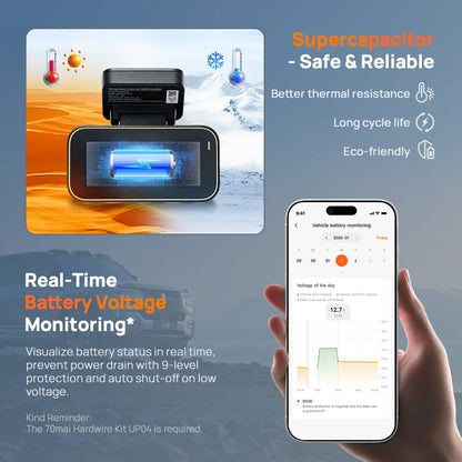 70mai Dash Cam A810 Lite 4K HDR + 1080P, Supercapacitor 4G LTE Remote Control Wi-Fi 6 GPS Voice Control Car DVR 70mai A810 Lite