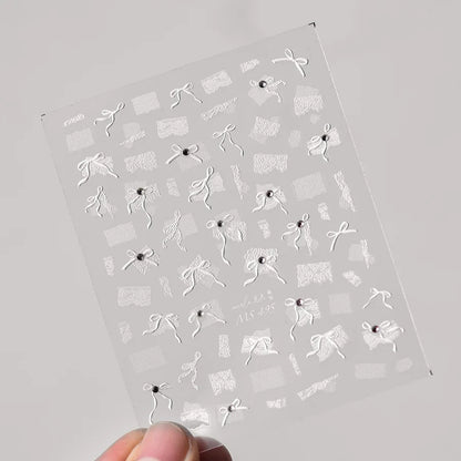 5D Black White Lace Atripe Nail Art Sticker High Quality Pearl Crystal Diamond Sticker Decorative For Nails DIY Manicure Design