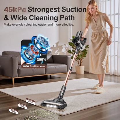 INSE S7P 465W Cordless Vacuum Cleaner 45KPA Strong Suction for Pet Hair and Carpet 55Mins Runtime Household Cleaning