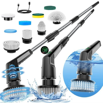 Electric Spin Scrubber 9 in 1 Cordless Cleaning Brush Telescopic Handle LED Display Wireless Bathroom Kitchen Floor Tile Cleaner