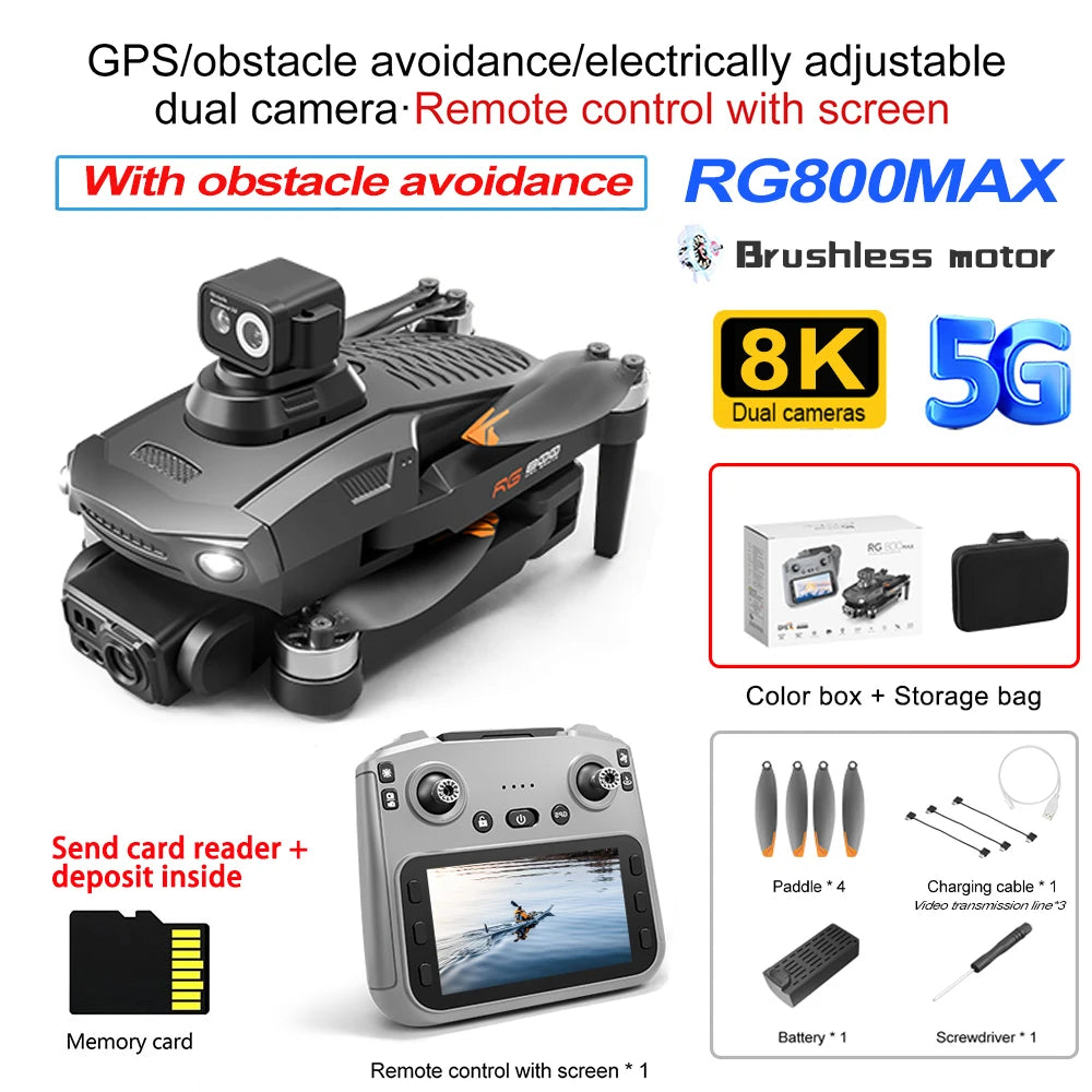 RG800 MAX GPS Drone Professional 8K Camera Aerial FPV Brushless Avoiding Obstacle 5G Relay transmission Screen RC Security Drone