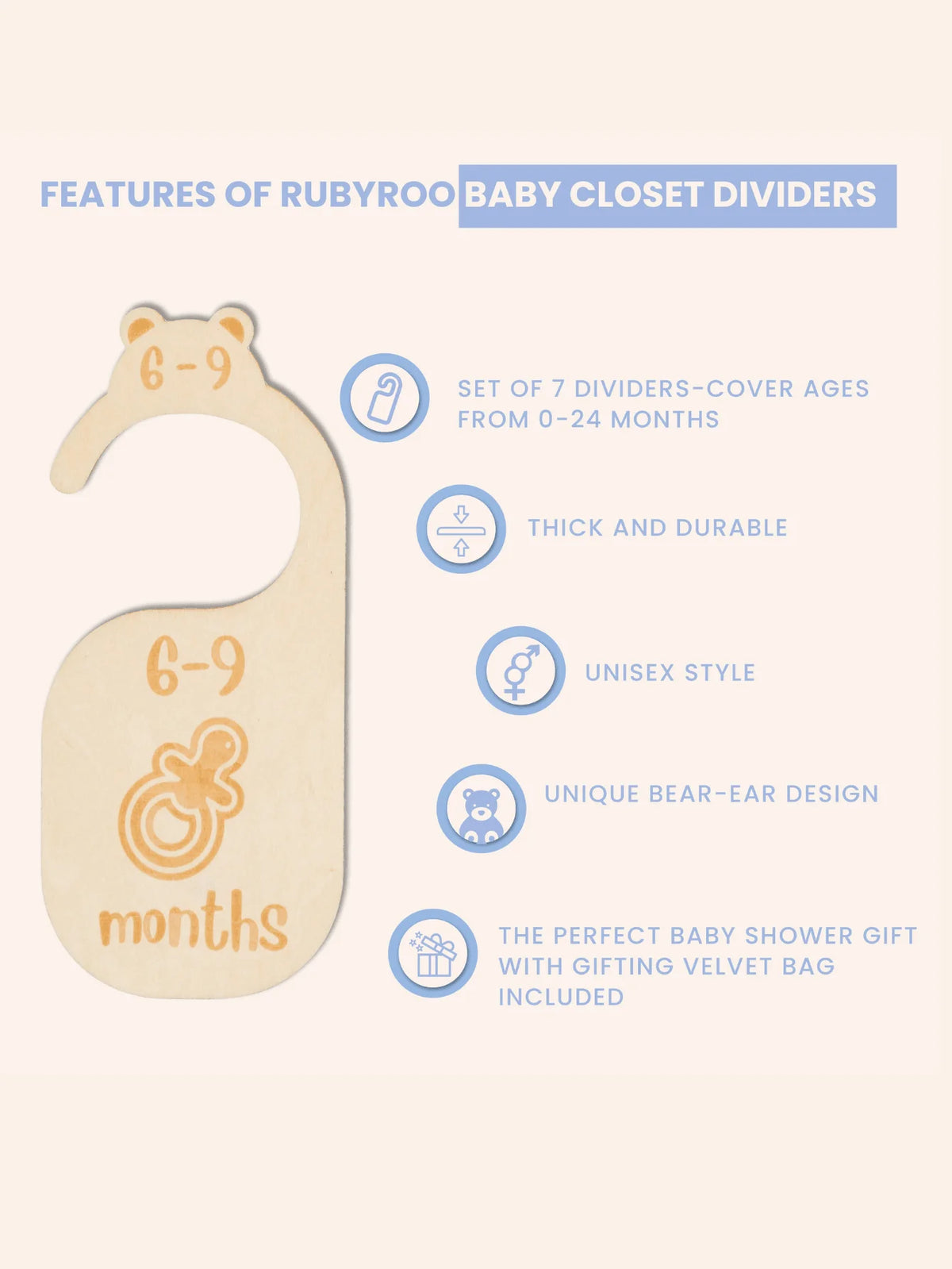 1 Set/7pcs Beautiful Wooden Baby Closet Dividers - Cute Bear Design For Newborn To 24 Months Size Clothes