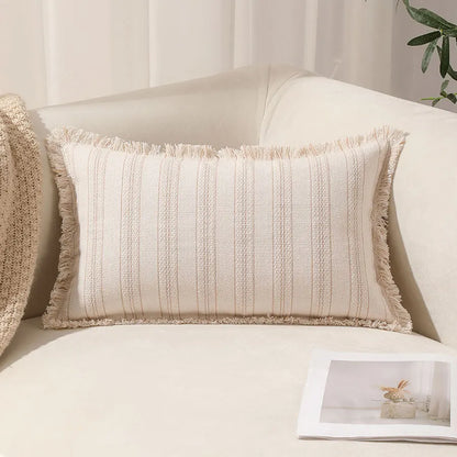 Summer Boho Pillow Covers 30x50 Living Room Sofa Fringed Edges Decorative Striped Throw Pillow Cover BreathableHome Decor