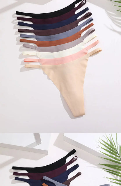 4PCS/Set Silk Seamless Thongs for Women Sexy Low Rise Panties Female Ultra Thin Breathable Underwear G-String T-Back Underpants