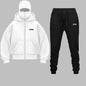 2025 Autumn Winter Men Zippered Hooded Sweatshirt Set - Balakrava Street Fashion Windproof Ninja Letter Design Two-Piece Set
