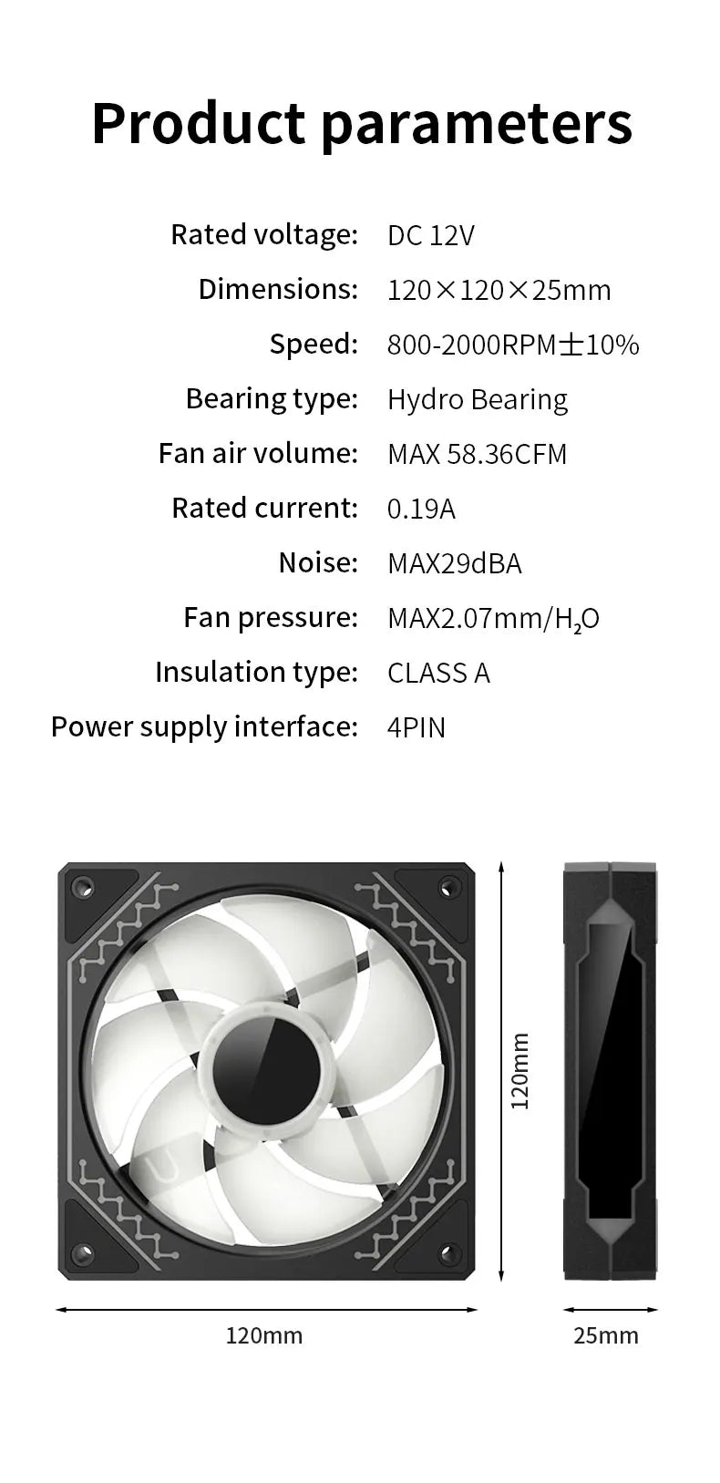 TEUCER 1PCS Prism12025 PC Case Fan 120mm 5V 3Pin ARGB Cyclic Mirror Light Effect PWM 800 to 2000RPM Cooling Fan