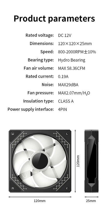 TEUCER 1PCS Prism12025 PC Case Fan 120mm 5V 3Pin ARGB Cyclic Mirror Light Effect PWM 800 to 2000RPM Cooling Fan