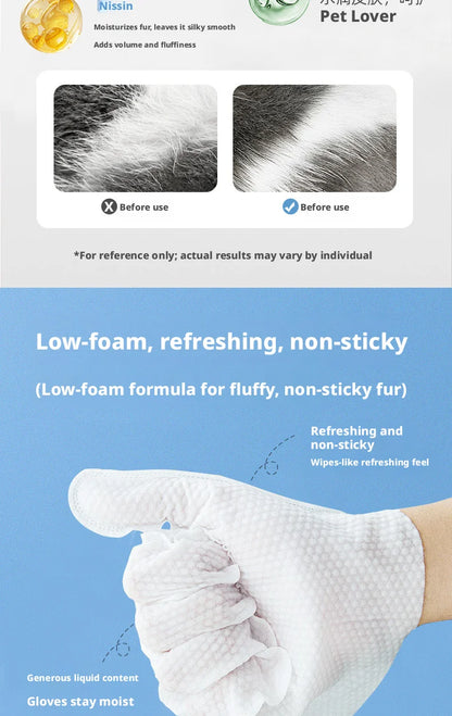 Pet No-Rinse Glove Wipes, 6 Pieces Per Box, 2 Boxes Set, Disposable Deodorizing Grooming Cleaning Gloves for Cats and Dogs