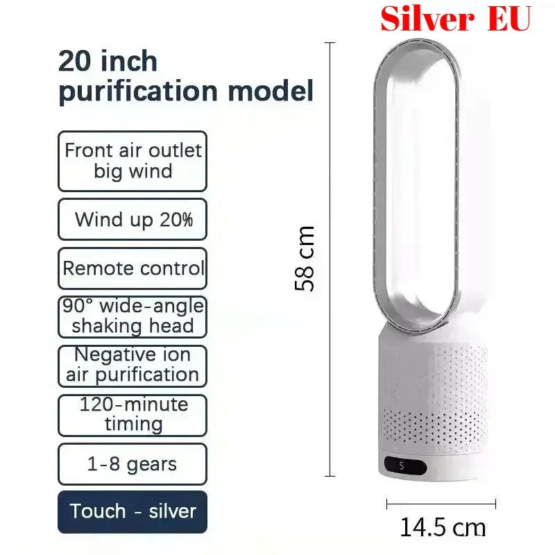 Cooling & Heating Bladeless Fan  Timer Remote Control 8 Wind Speed Home Silent Air Conditioner Heater LED Display