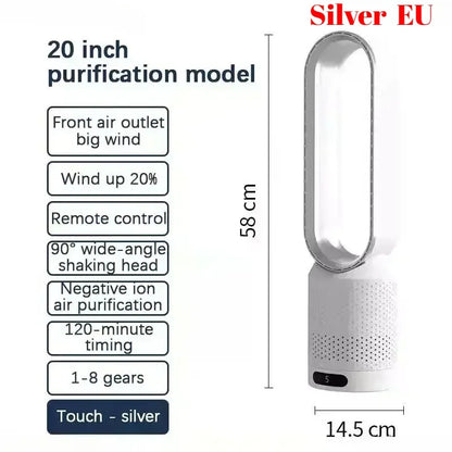 Cooling & Heating Bladeless Fan  Timer Remote Control 8 Wind Speed Home Silent Air Conditioner Heater LED Display