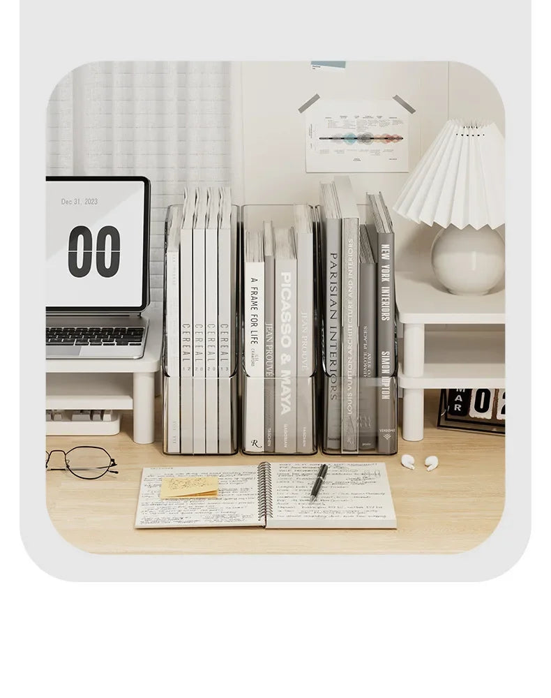 Large Capacity Desktop Organizer Box ZT3266 for Office Documents Stationery Books Storage Rack Transparent Plastic Material