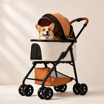 Foldable Pet Stroller Detachable Cabin Large Lower Basket Breathable Mesh Canopy For Cats Small Dogs Portable Travel Carrier