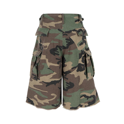 M65 Silhouette Camouflage Cargo Cropped Shorts for Men Wide Leg Patchwork Baggy Summer Shorts Oversized Loose Over Knee Pants
