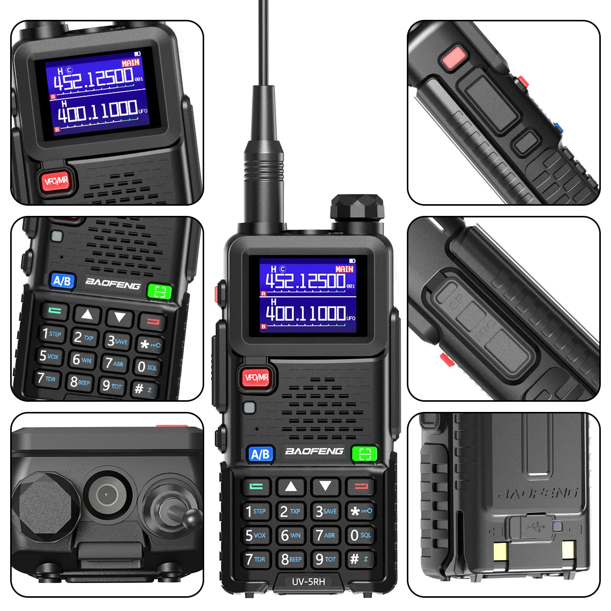 Baofeng UV 5RH 10W Full Bands Walkie Talkie Wirless Copy Frequency Type-C Charger Upgraded UV 5R Transceiver Ham Two Way Radio