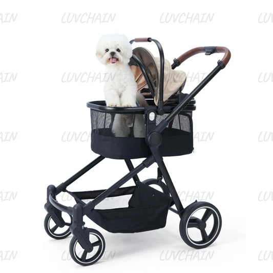 Portable pet stroller, dual-mode stroller that can carry both pets and babies at the same time, multifunctional and foldable,  pet carrier