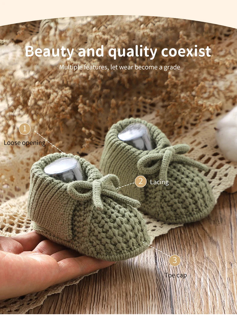 Baby Shoes Knitted Infant Child Bed Footwear 0-18M Cute Turn-down Breathable Newborn Boys Girls Walk Boots Fashion Solid Bandage