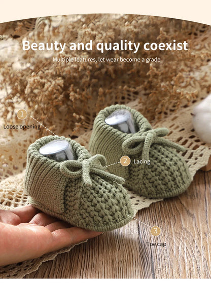 Baby Shoes Knitted Infant Child Bed Footwear 0-18M Cute Turn-down Breathable Newborn Boys Girls Walk Boots Fashion Solid Bandage