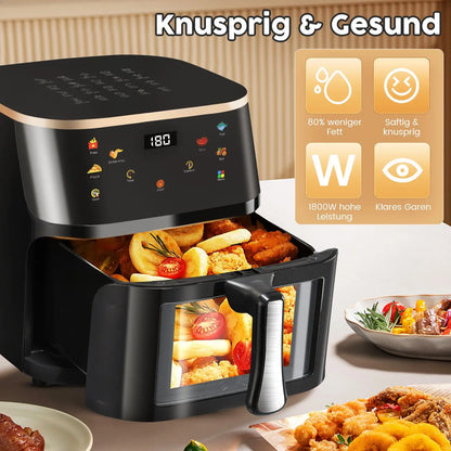 9L Digital Display Air Fryer Toaster Oven Combo with 6 Cooking Presets Oilless Cooker,Visible Window,Dishwasher Safe Basket