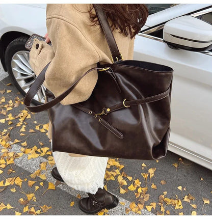 Tote Bag Designer Retro PU Leather Shoulder Handbag for Women Winter Trend Y2K Fashion Handbags Females Travel Luxury Tote Bags