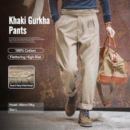 Maden Vintage Khaki Gurkha Pants Adjustable High Waist Casual Cargo Work Pants Classic Straight Trousers Men's Spring and Fall