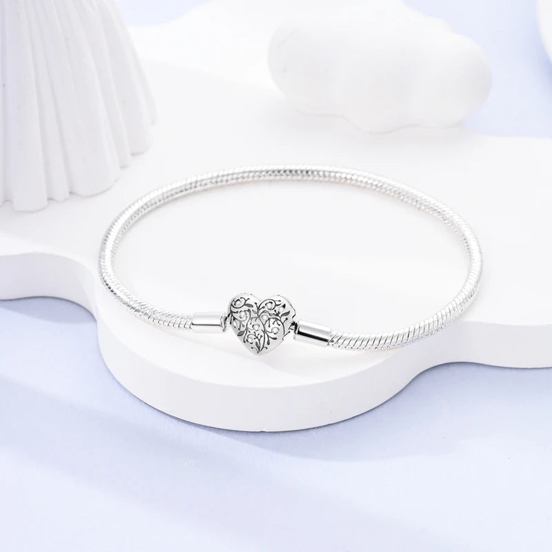 Original 925 Sterling Silver Bracelets 17-20CM Love Heart Flowers Butterfly Charms Beads Bracelet For Women Fashion Jewelry Gift