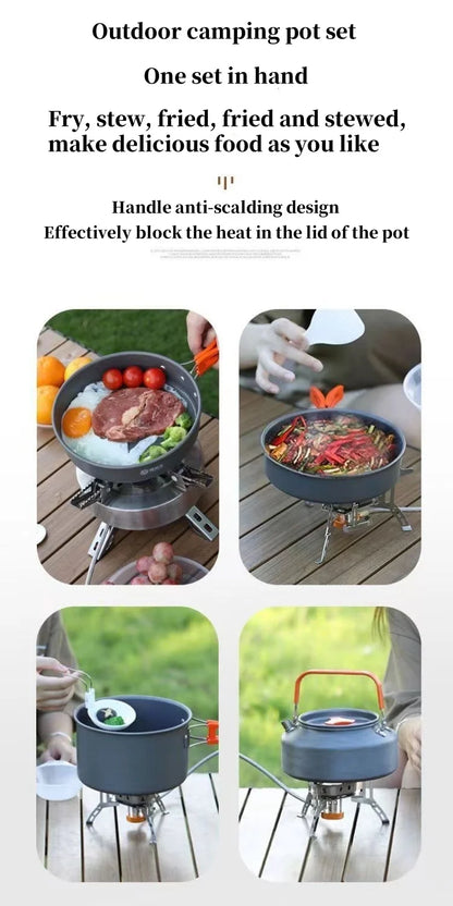 Camping Cookware Cooking Kettle Pot Hiking Picnic Equipment Portable Frying Pan Hanging Pot, Hiking Picnic Tableware