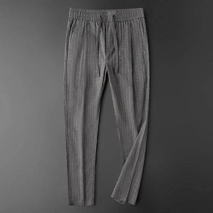 Summer 2024 Ice Silk Boyfriend New Spliced Elasticized High-waisted Drawstring Pocket Fashion Slim Stripe Sports Casual Pants