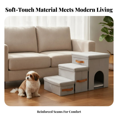 Pet Stairs with House Portable Pet Stairs with Storage Dog Steps with Storage Sturdy Furniture Cozy for Small Dogs, Sofa, Bed