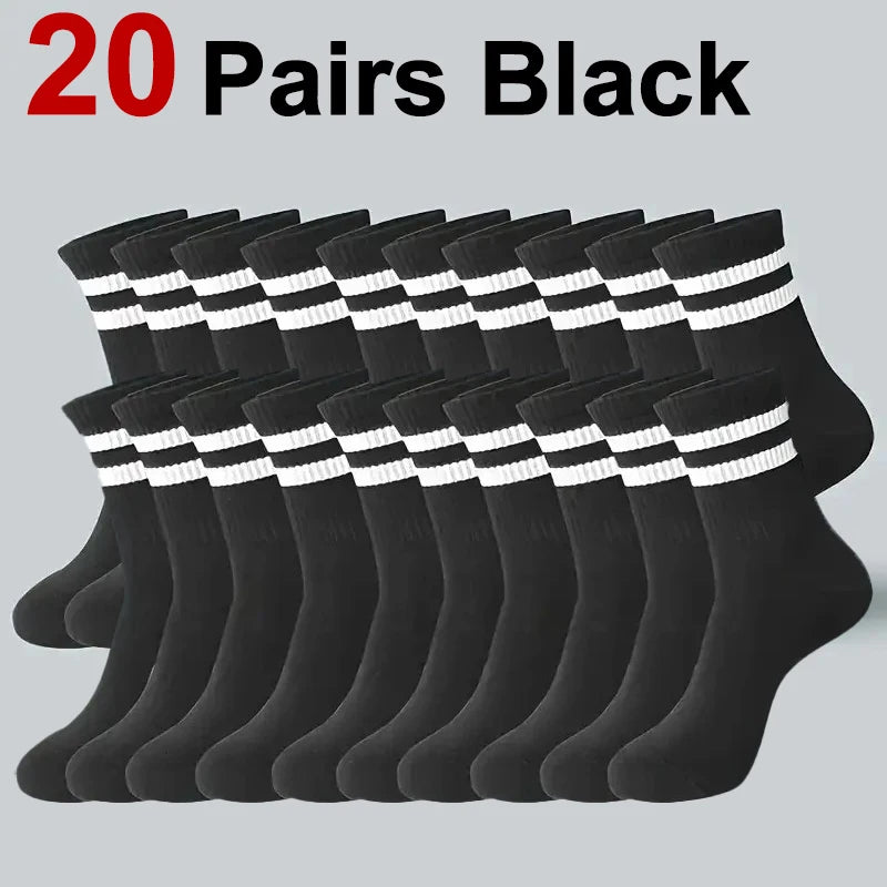 10/20 Pairs Men Women Striped Round Neck Socks Spring Autumn Breathable Odor Proof Sweat Absorbing All-Season Casual Socks