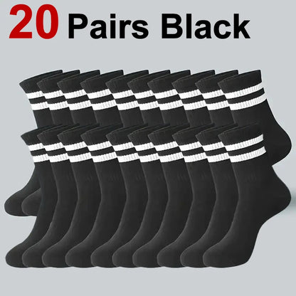 10/20 Pairs Men Women Striped Round Neck Socks Spring Autumn Breathable Odor Proof Sweat Absorbing All-Season Casual Socks