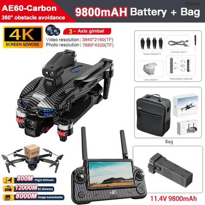 New AE60 GPS Drone 8K Professional HD Camera Brushless 3-Axis Gimbal Obstacle Avoidance Touch Screen Airdrop FPV Security Drones