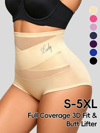 Hot Sale High Waisted Women's Panties Breathable Mesh Cross Tummy Cinching No Trace Triangle Panties Tummy Tuck Shaper