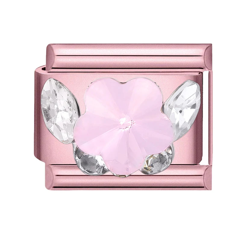 2025 New Women Romantic Pink Cherry Heart Shiny CZ Italian Charm Links Fit 9mm Bracelet Stainless Steel DIY Making Jewelry Gifts