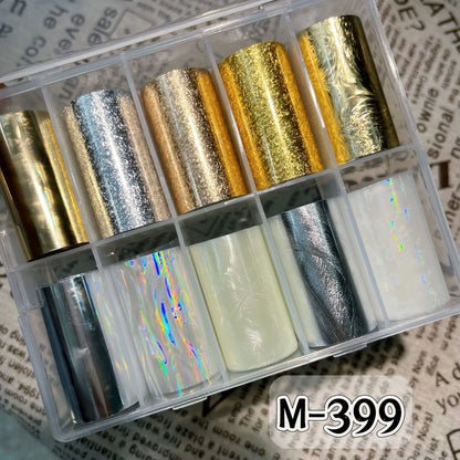 10 Patterns New Metal Nail Foils for Transfer Paper Stickers Floral Chameleon Nails Wraps DIY Water Marble Nail Art Decorations